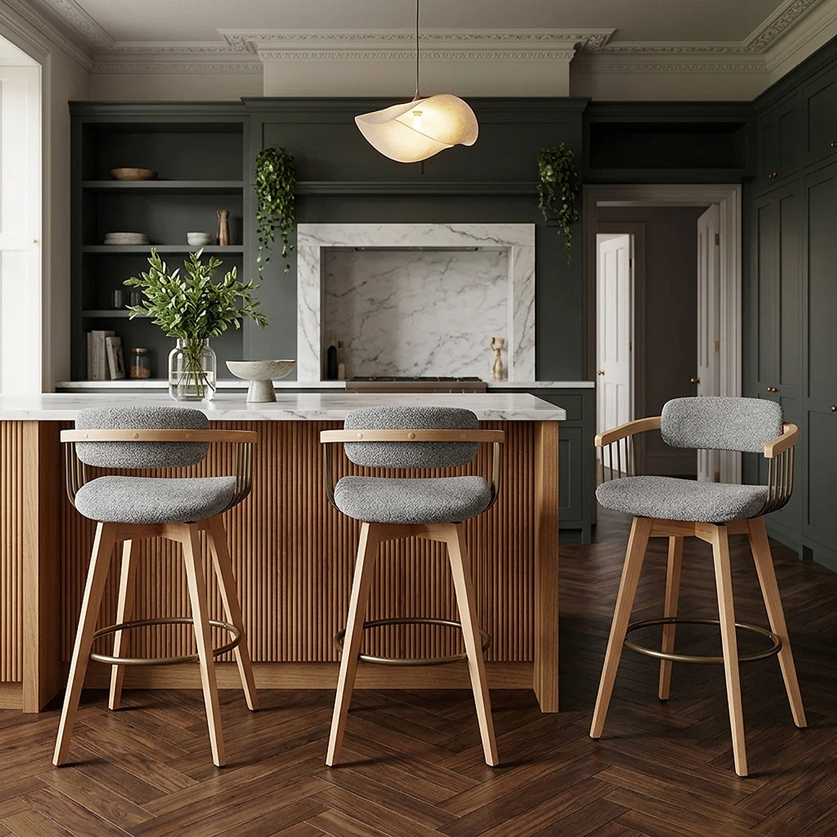 Electra Oak Stool Light Grey Boucle