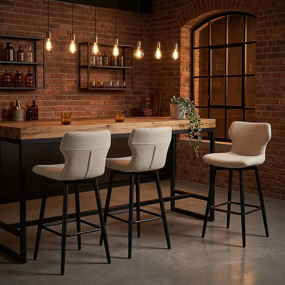 Elle Bar Stool Beige Fabric