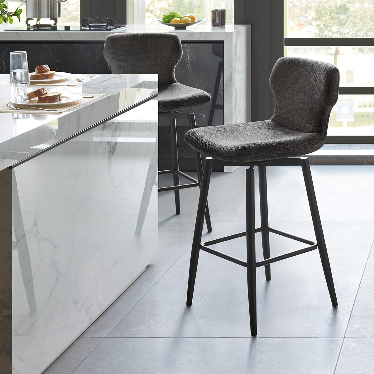 Elle Bar Stool Charcoal Fabric