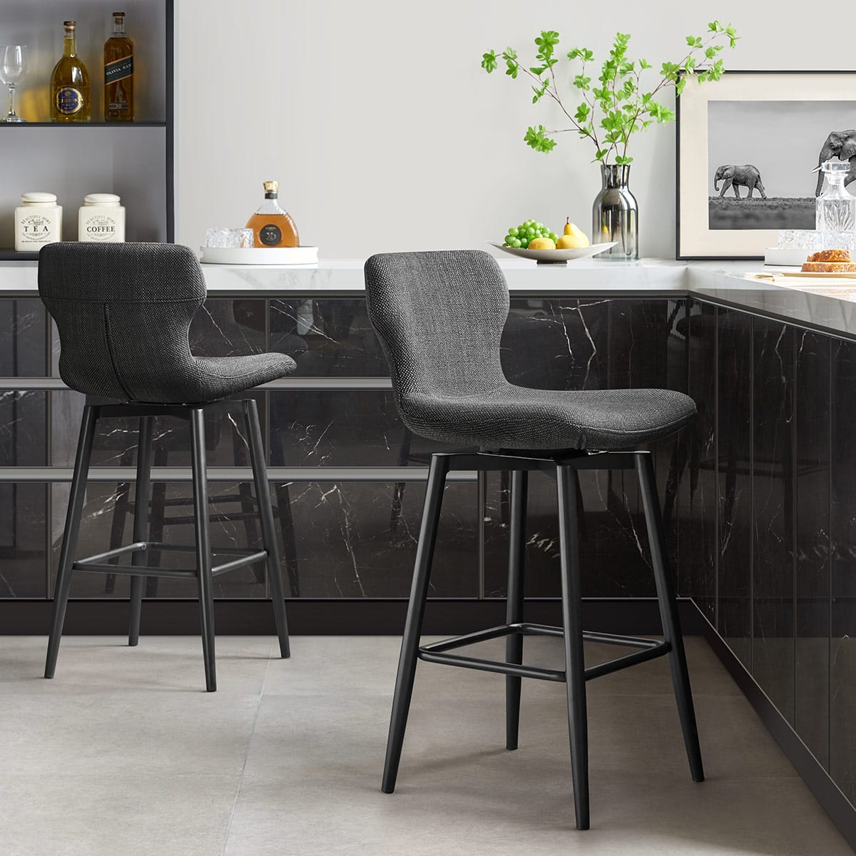 Elle Bar Stool Charcoal Fabric
