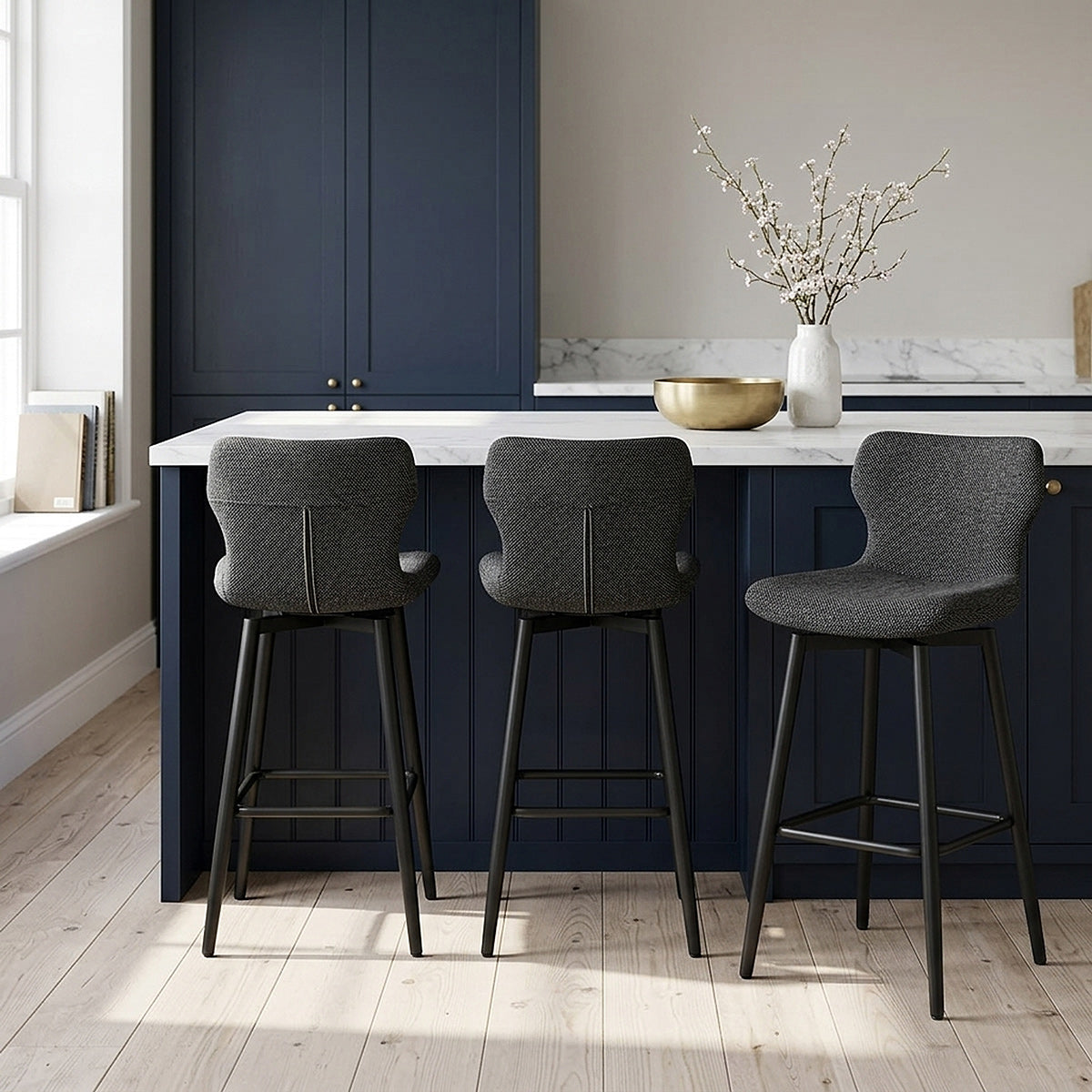 Elle Bar Stool Charcoal Fabric