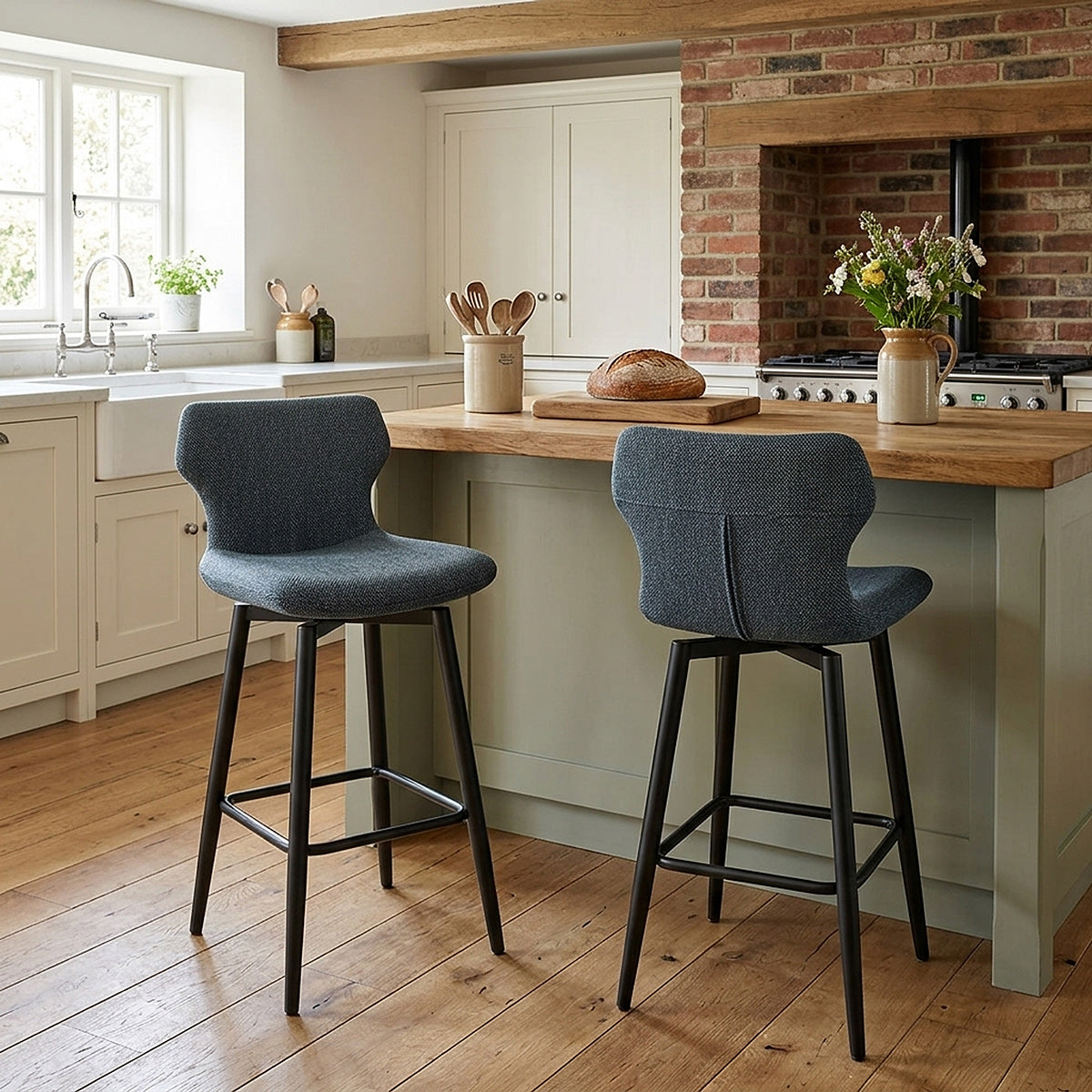 Elle Bar Stool Dark Blue Fabric