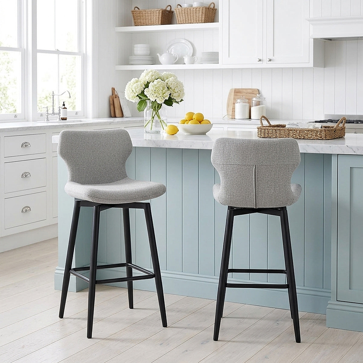 Elle Bar Stool Light Grey Fabric