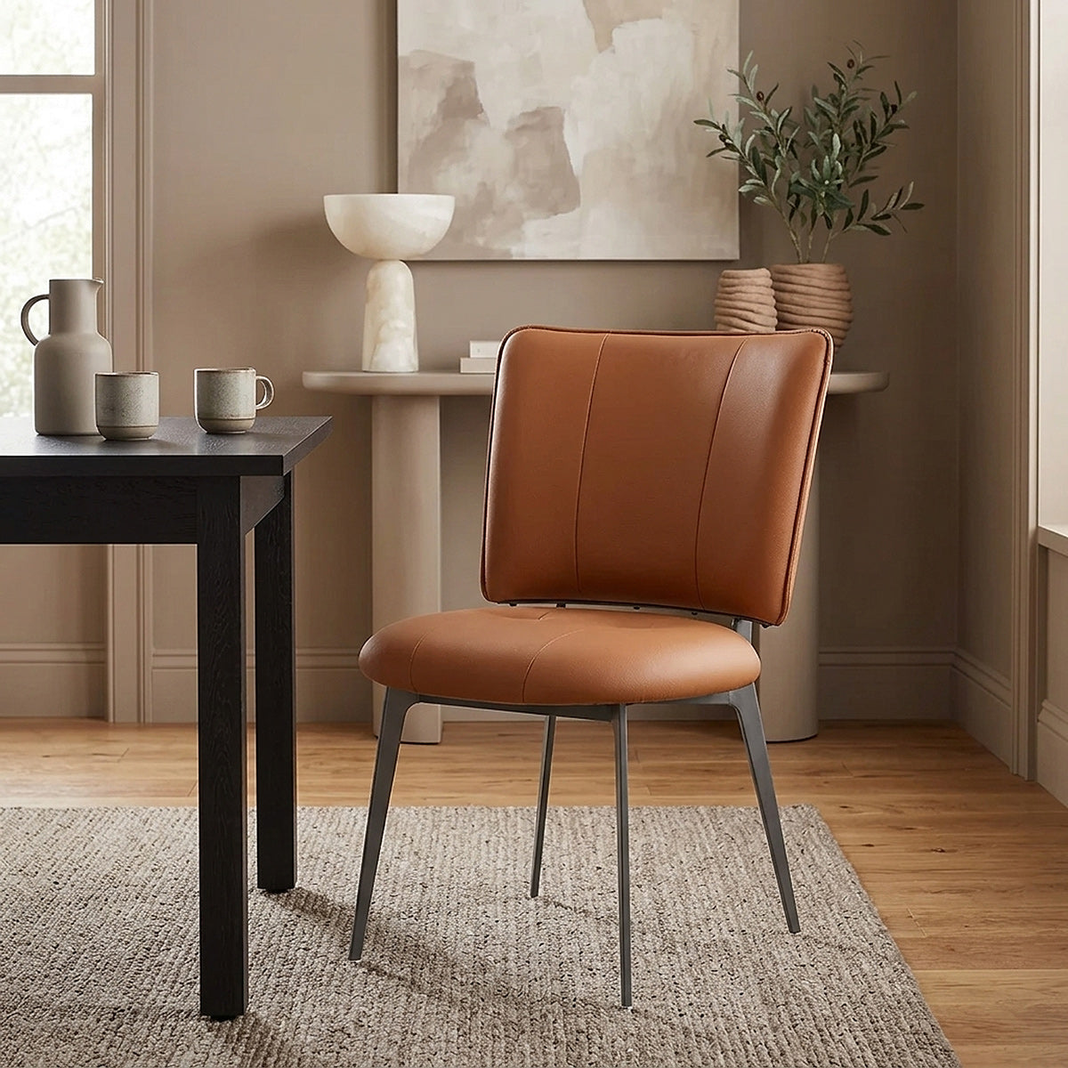 Ellis Graphite Dining Chair Tan Eco Leather