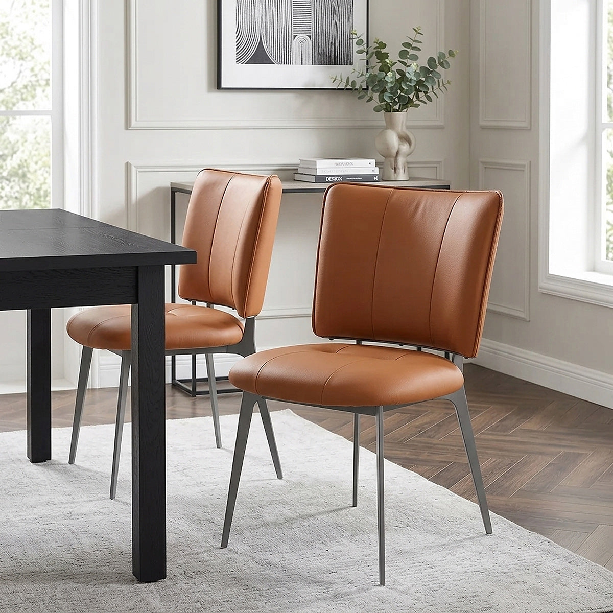 Ellis Graphite Dining Chair Tan Eco Leather