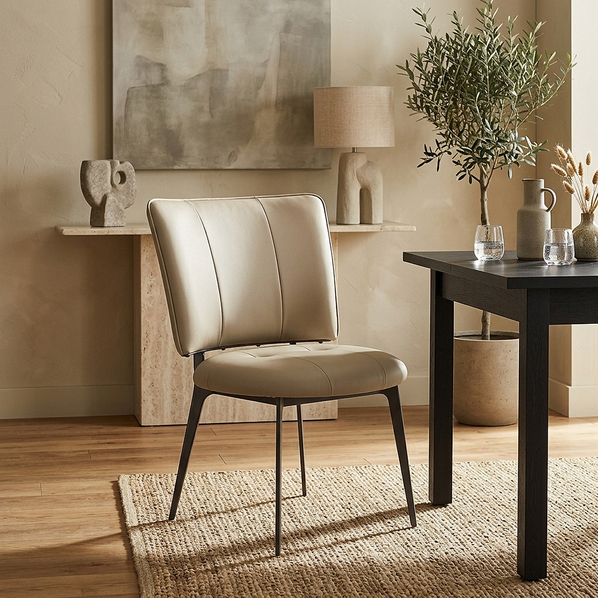 Ellis Graphite Dining Chair Taupe Eco Leather
