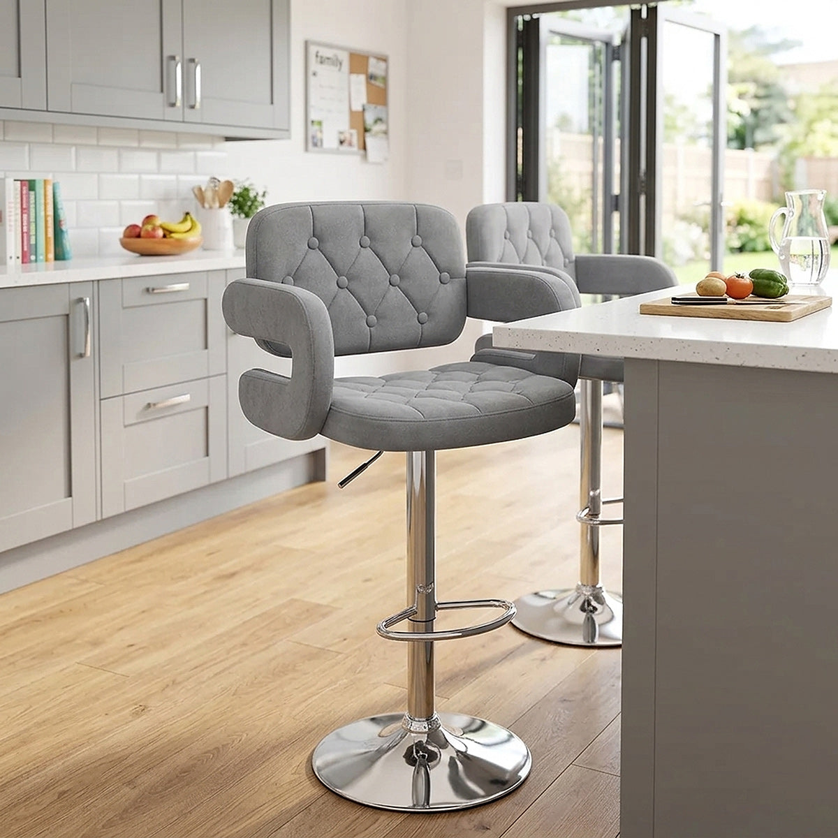 Encore Bar Stool Light Grey Fabric