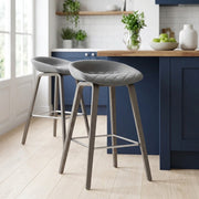 Epic Wooden Stool Grey Velvet