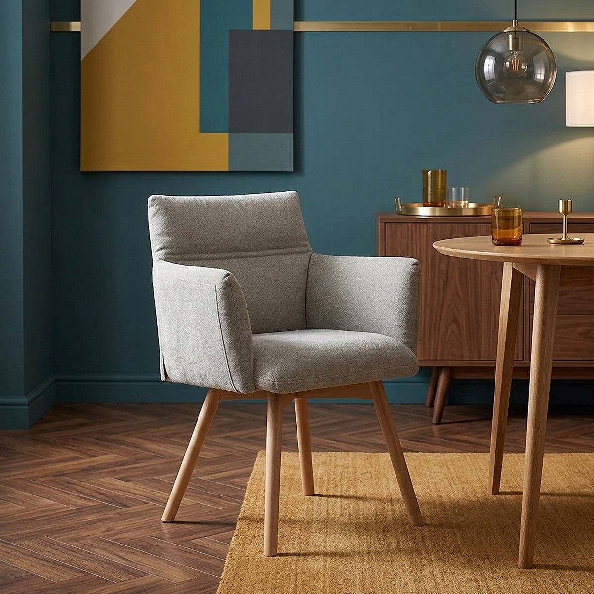 Everest 120cm Round Table & 4 Mica Oak Fabric Chairs Dining Set