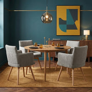 Everest 120cm Round Table & 4 Mica Oak Fabric Chairs Dining Set