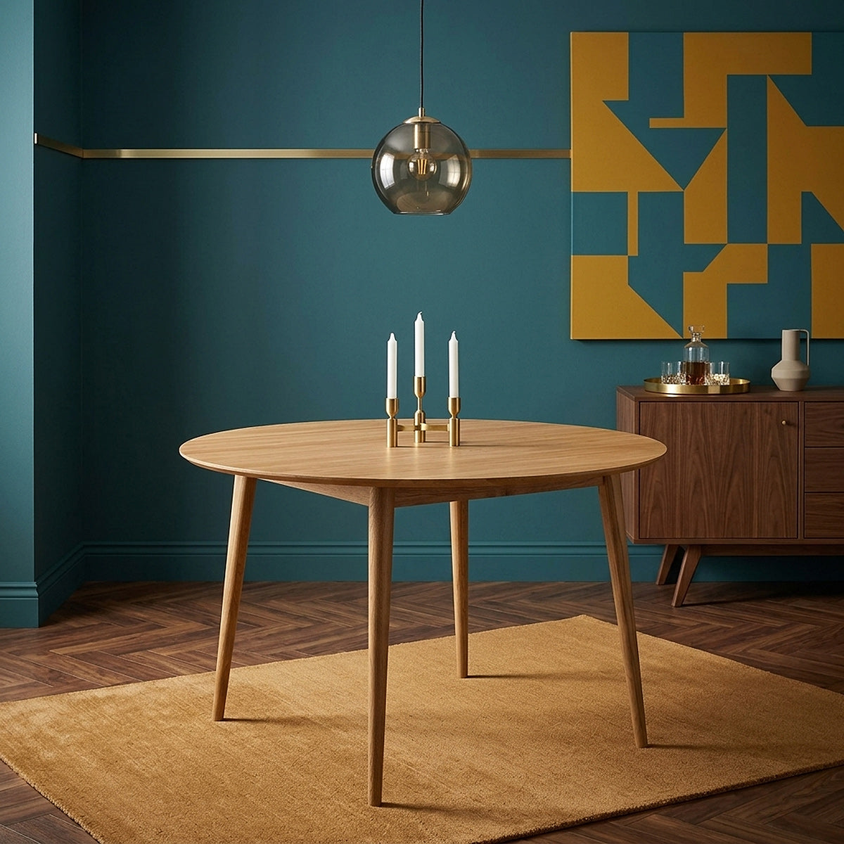 Everest 120cm Round Table & 4 Mica Oak Fabric Chairs Dining Set