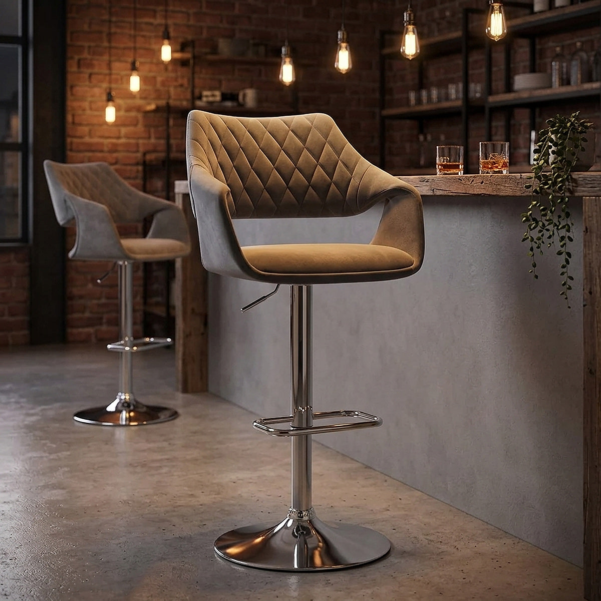 Fairfield Bar Stool Grey Velvet