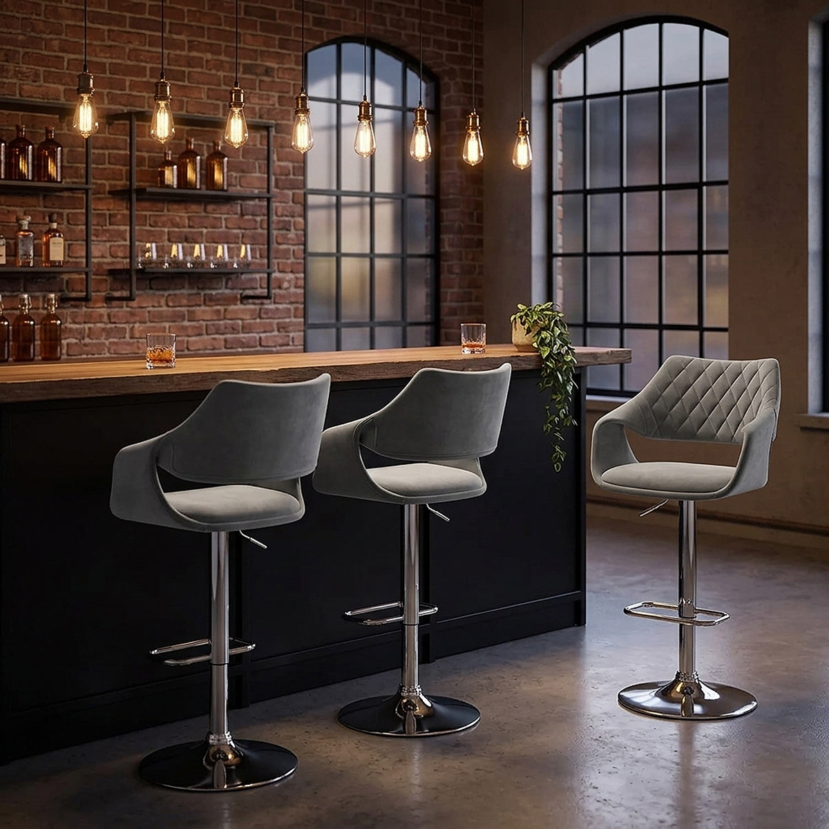 Fairfield Bar Stool Grey Velvet