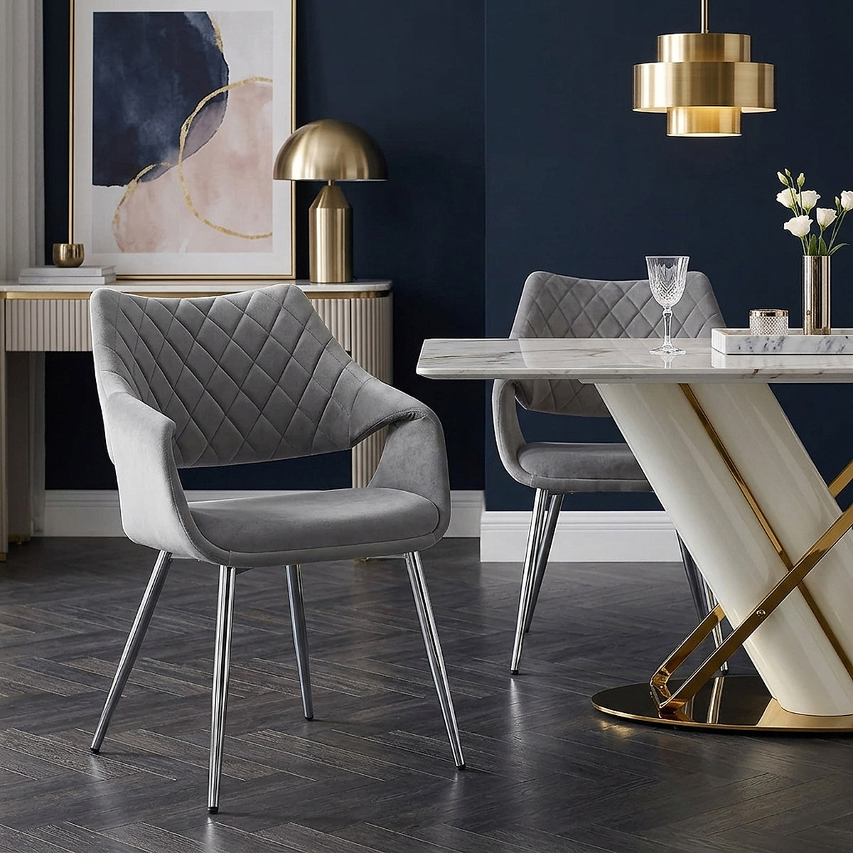 Fairfield Chrome Chair Grey Velvet