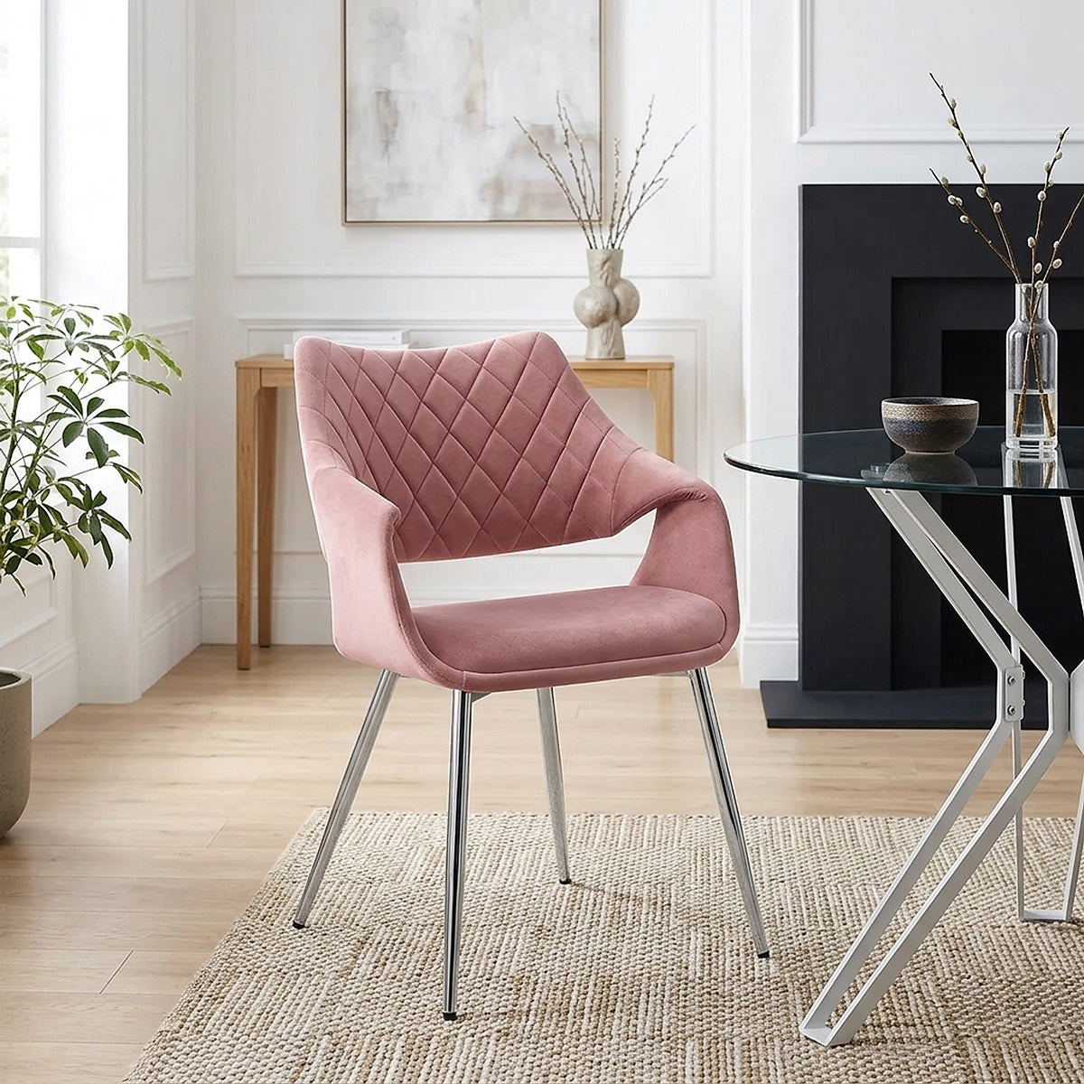 Fairfield Chrome Chair Pink Velvet