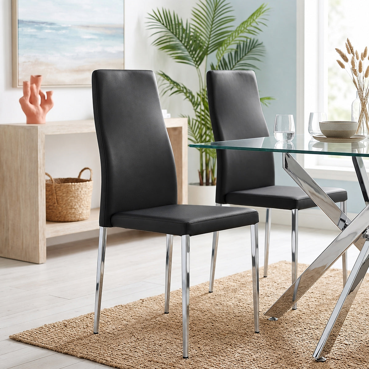 Faith Stackable Chrome Chair Black Faux Leather