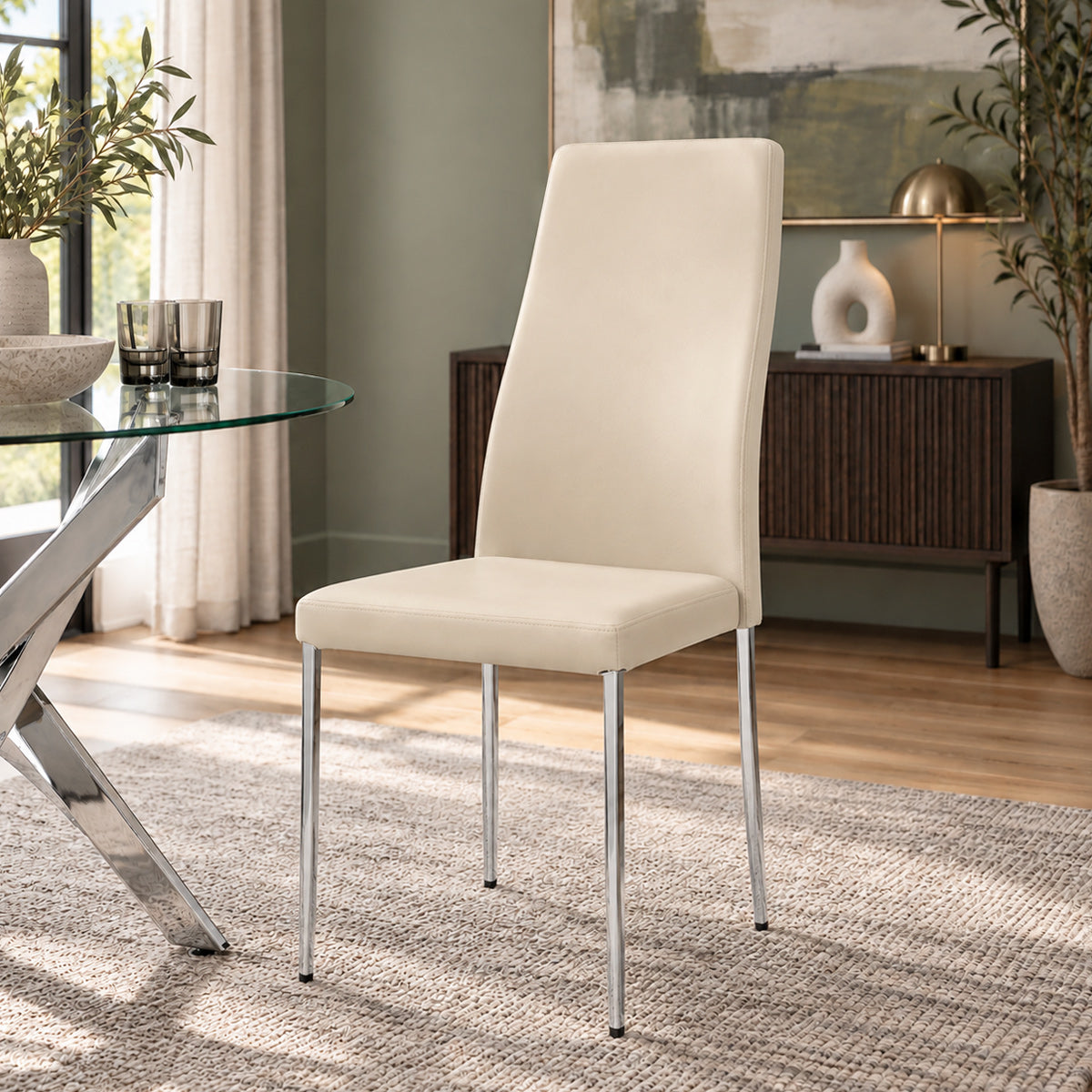 Faith Stackable Chrome Chair Cream Faux Leather