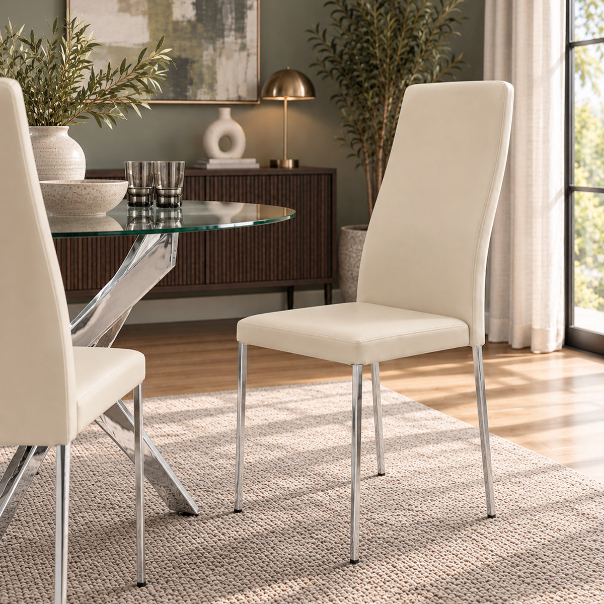 Faith Stackable Chrome Chair Cream Faux Leather