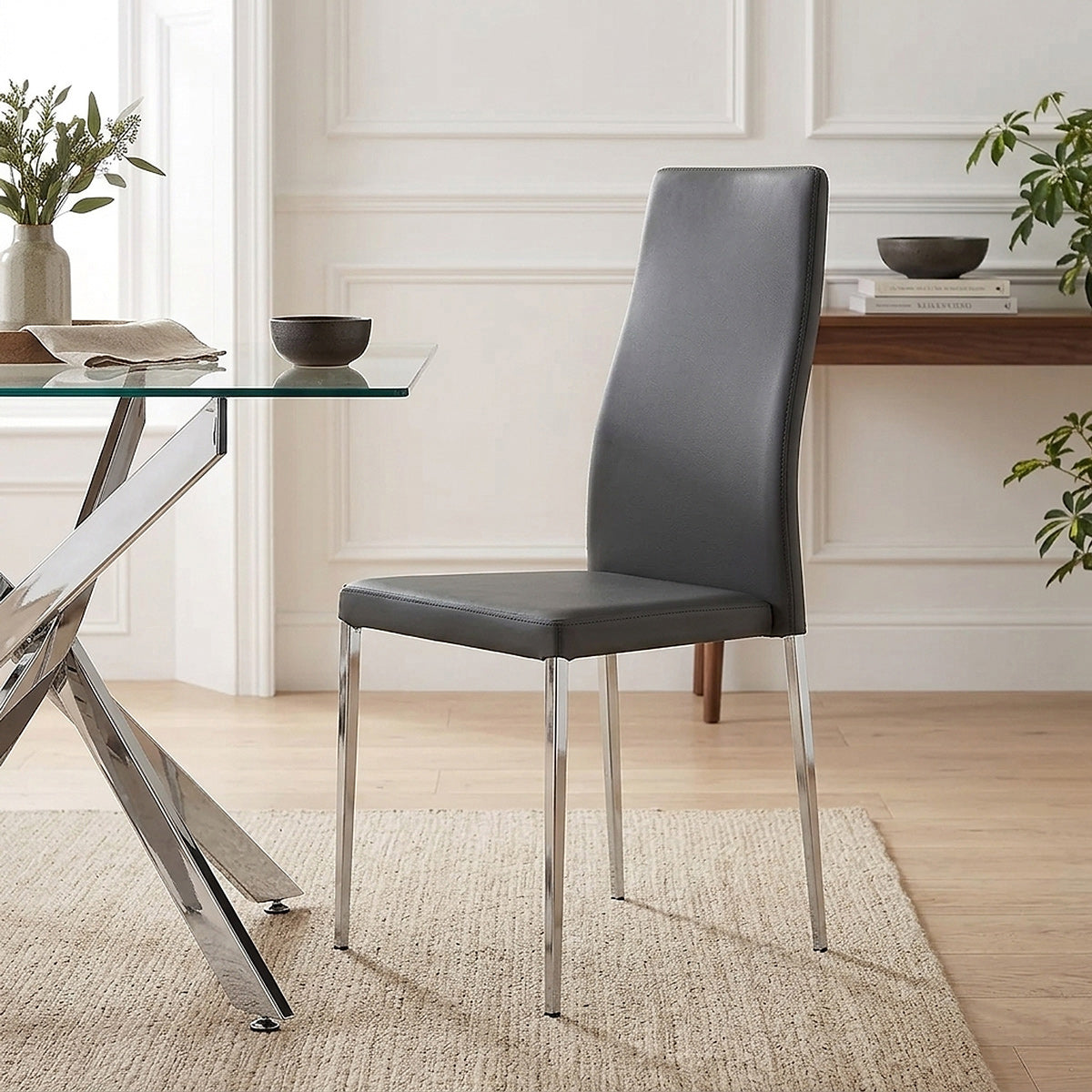 Faith Stackable Chrome Chair Grey Faux Leather