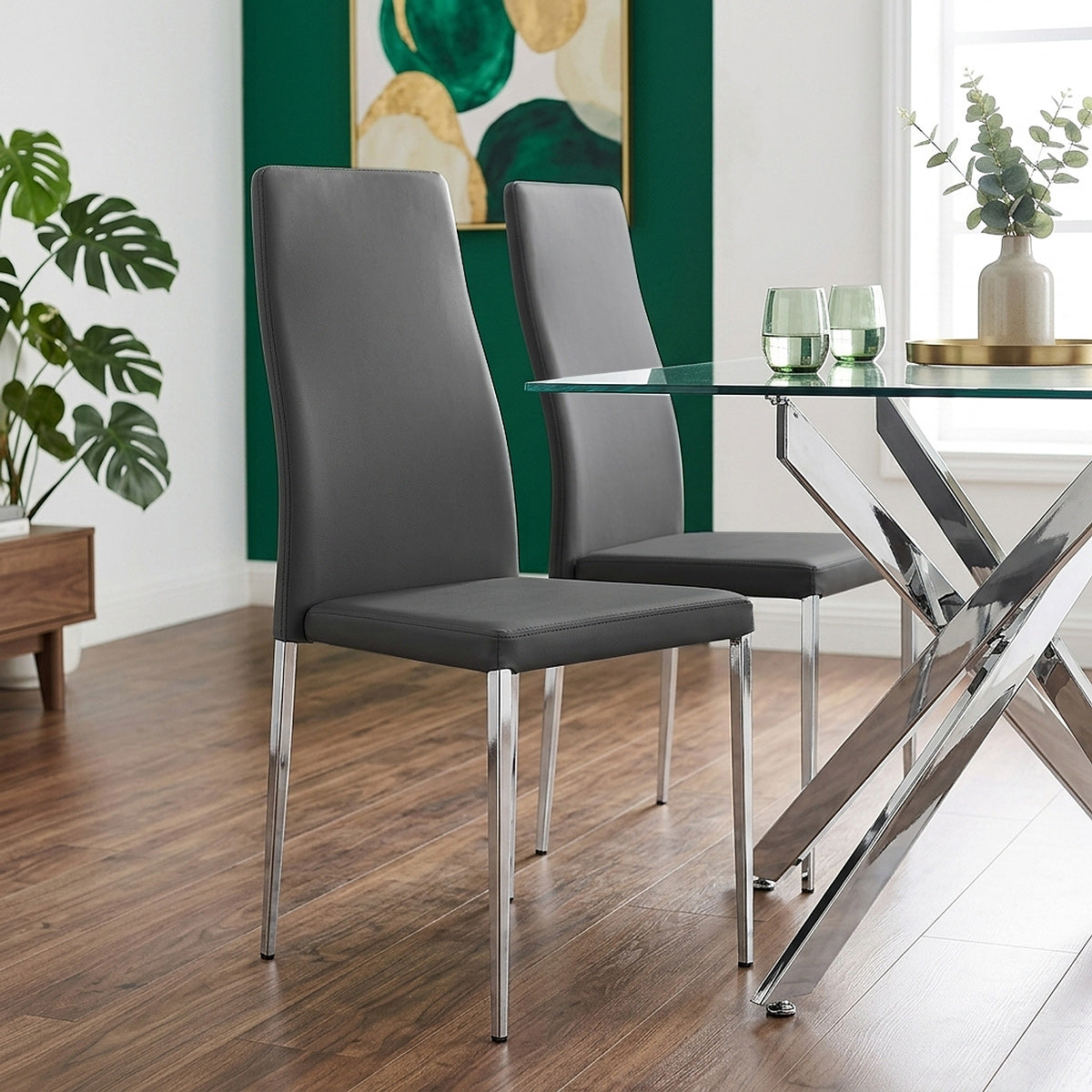 Faith Stackable Chrome Chair Grey Faux Leather