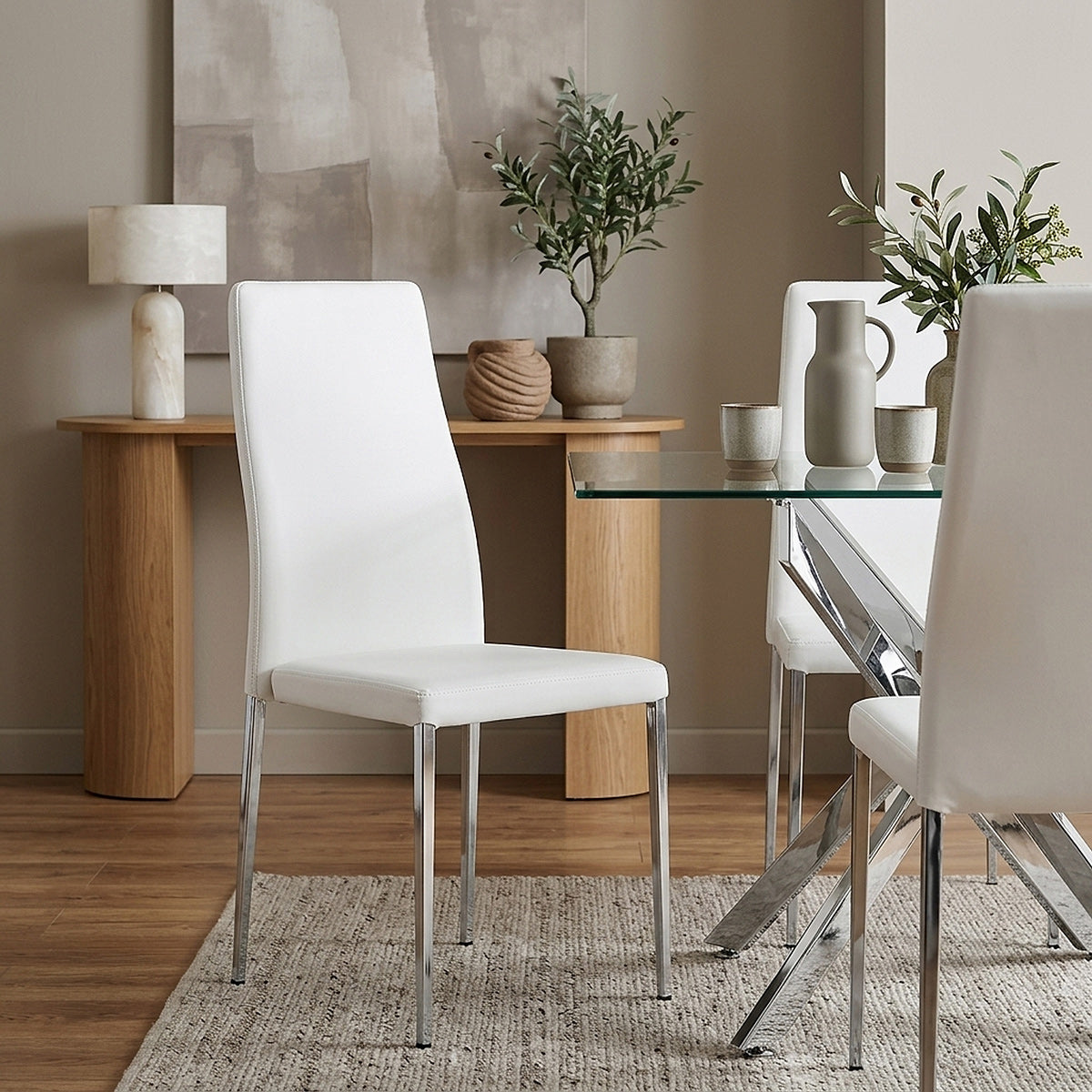 Faith Stackable Chrome Chair White Faux Leather