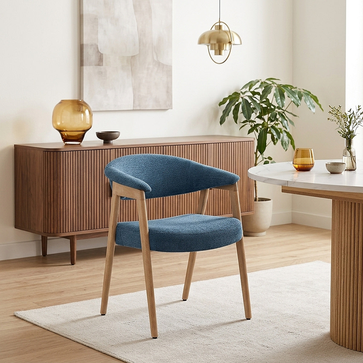 Falco Chair Oak & Blue Fabric