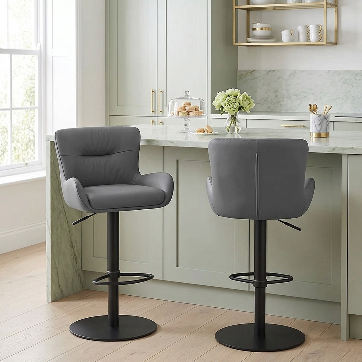 Faraday Bar Stool Dark Grey Real Leather