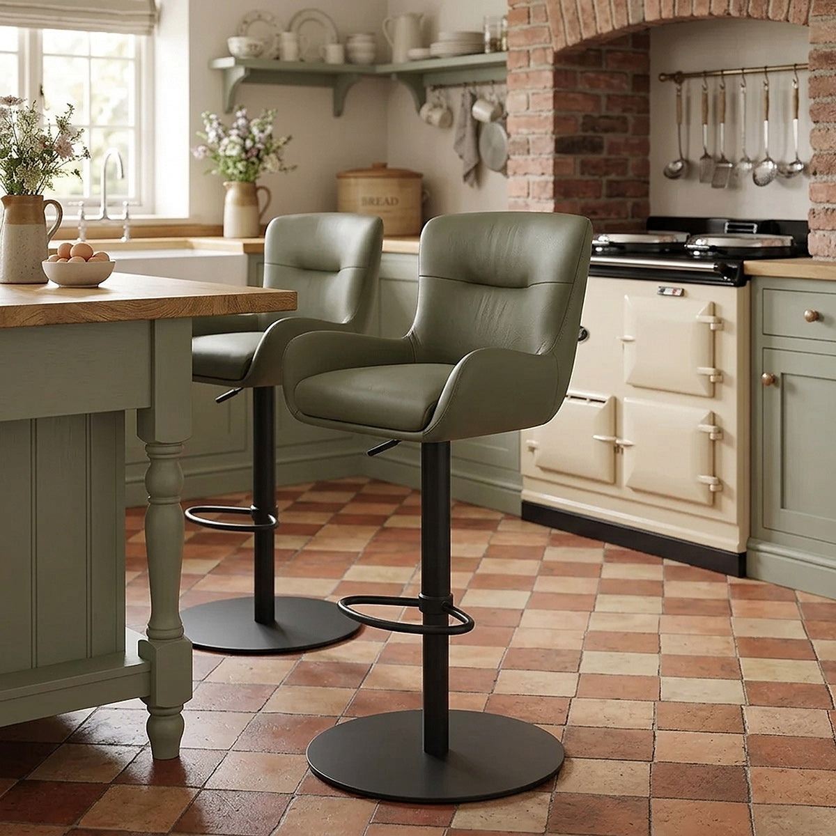 Faraday Bar Stool Green Real Leather