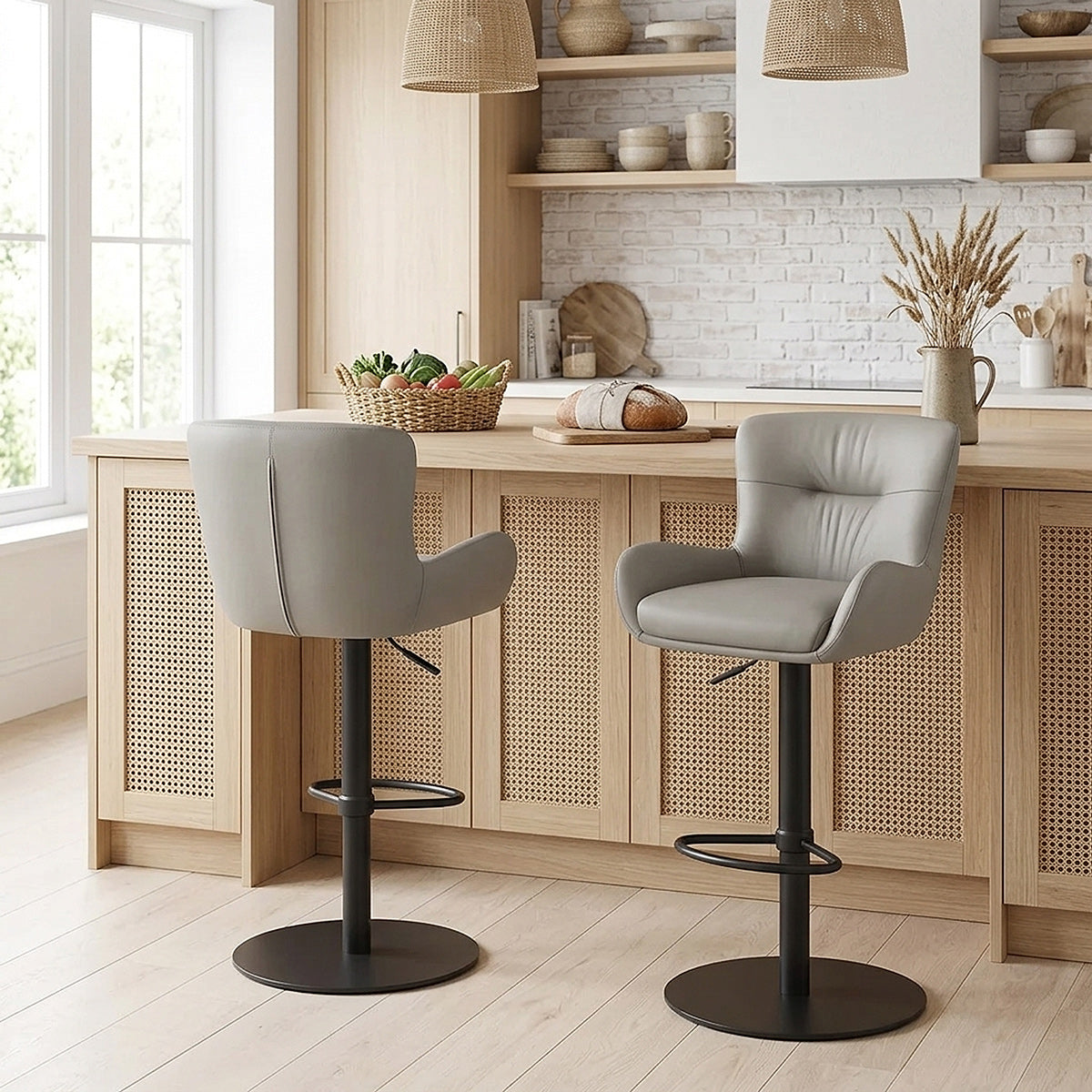 Faraday Bar Stool Grey Real Leather