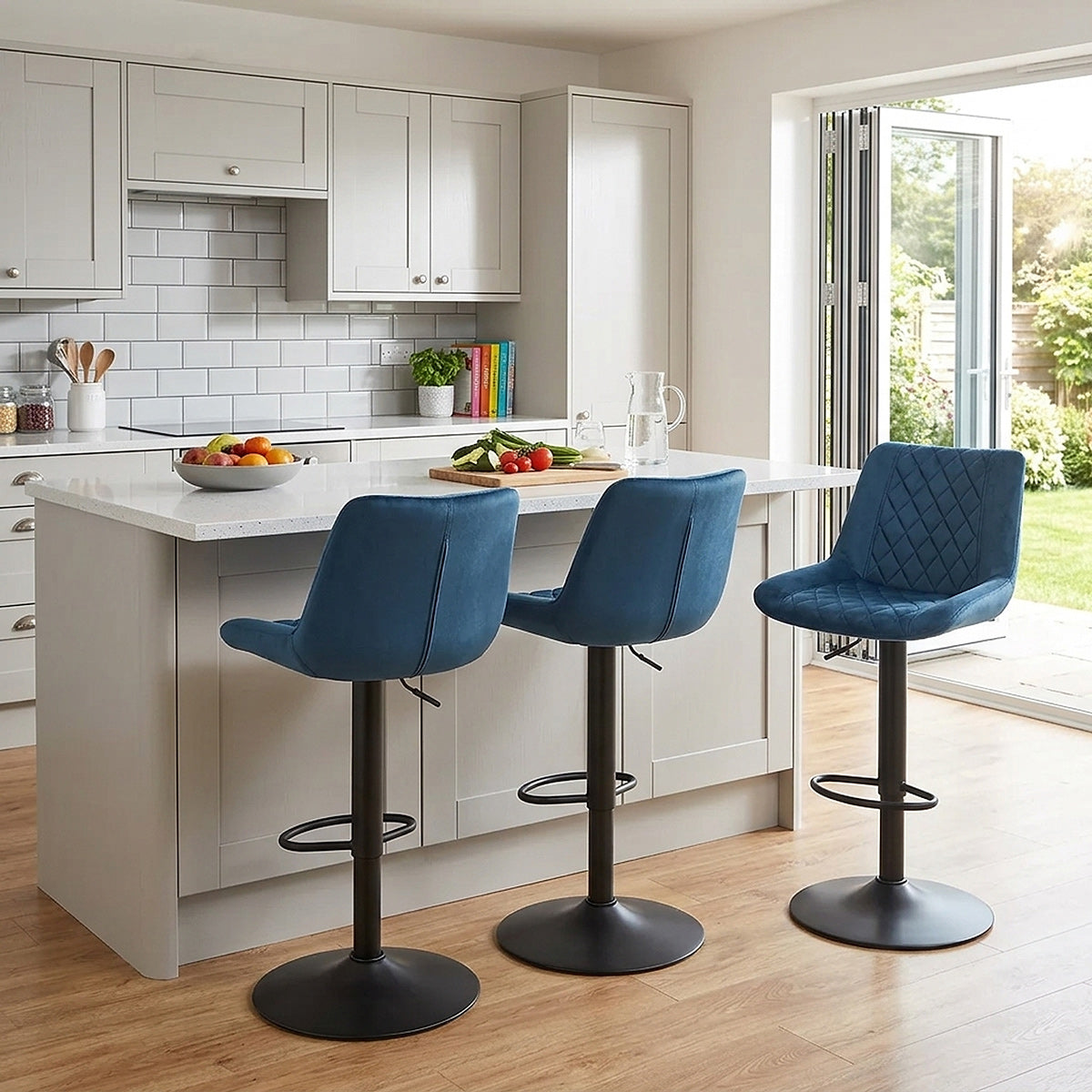 Faro Bar Stool Blue Velvet