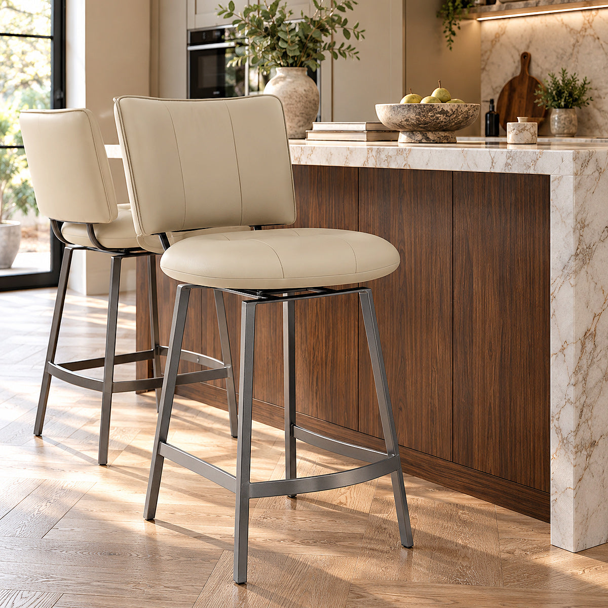 Finello Bar Stool Taupe Eco Leather