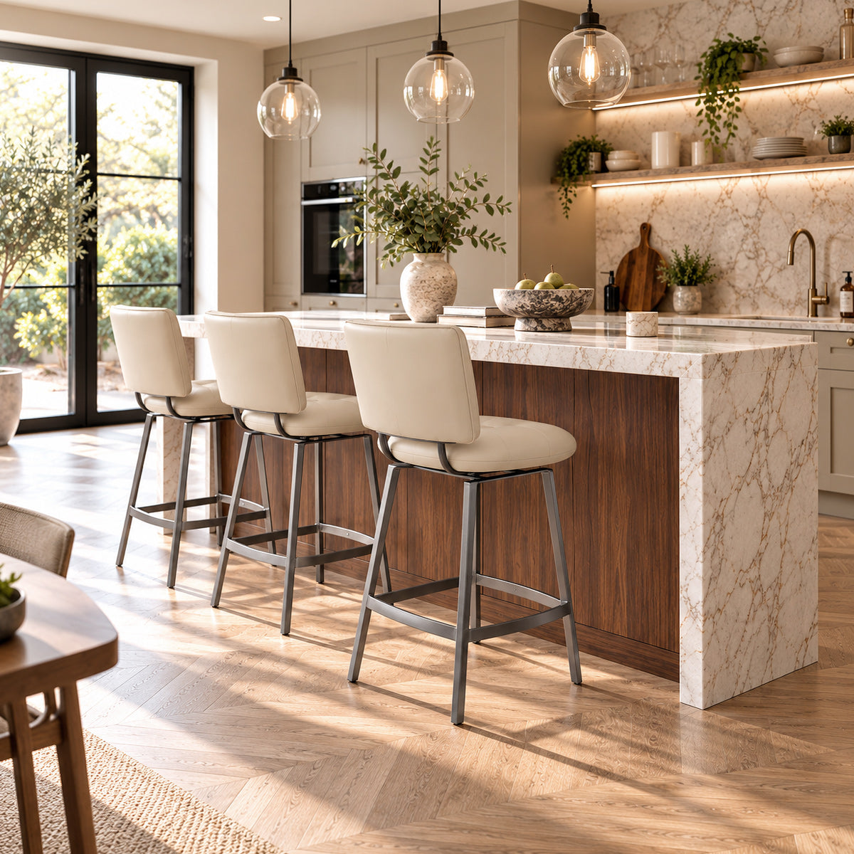 Finello Bar Stool Taupe Eco Leather
