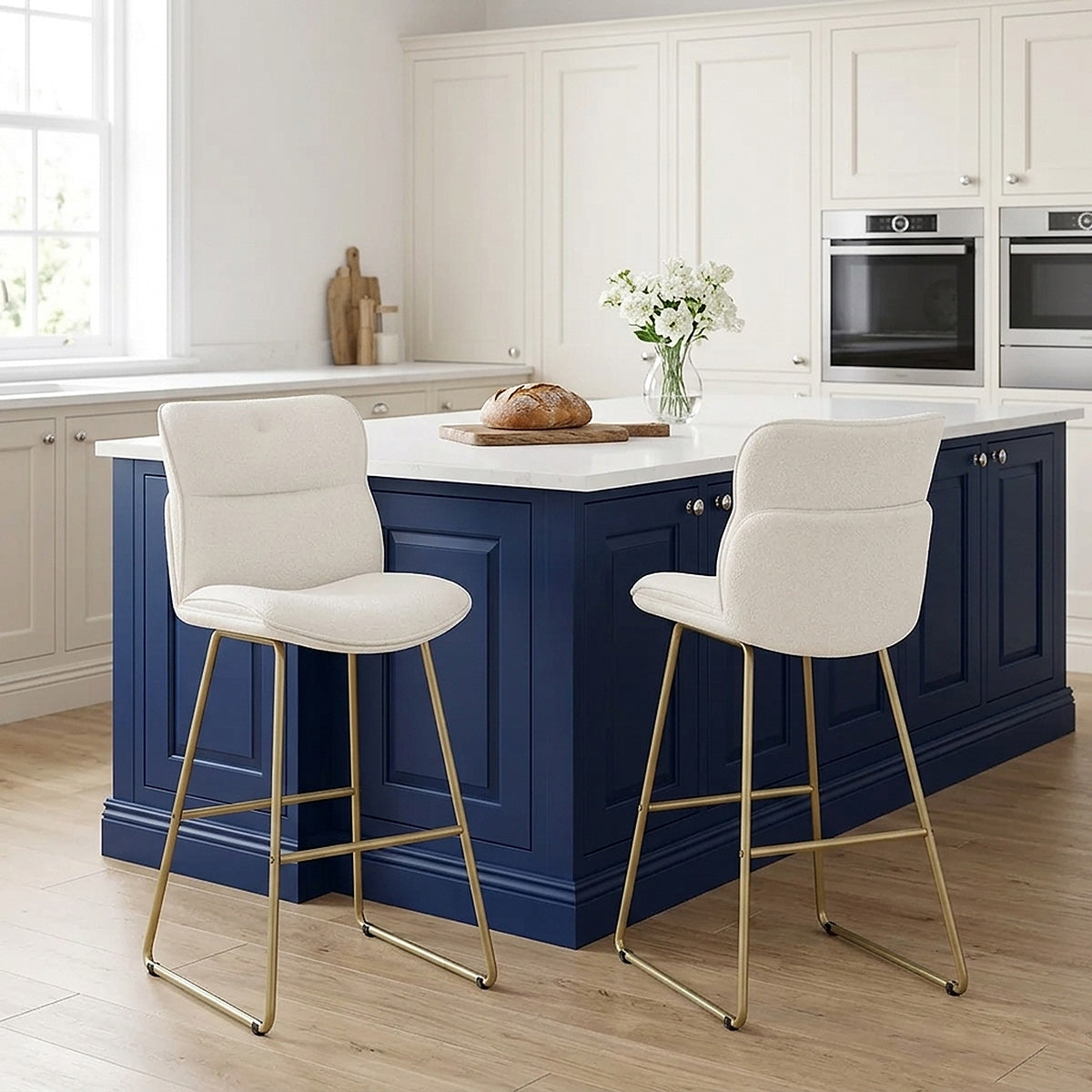 Finley Gold Stool White Boucle