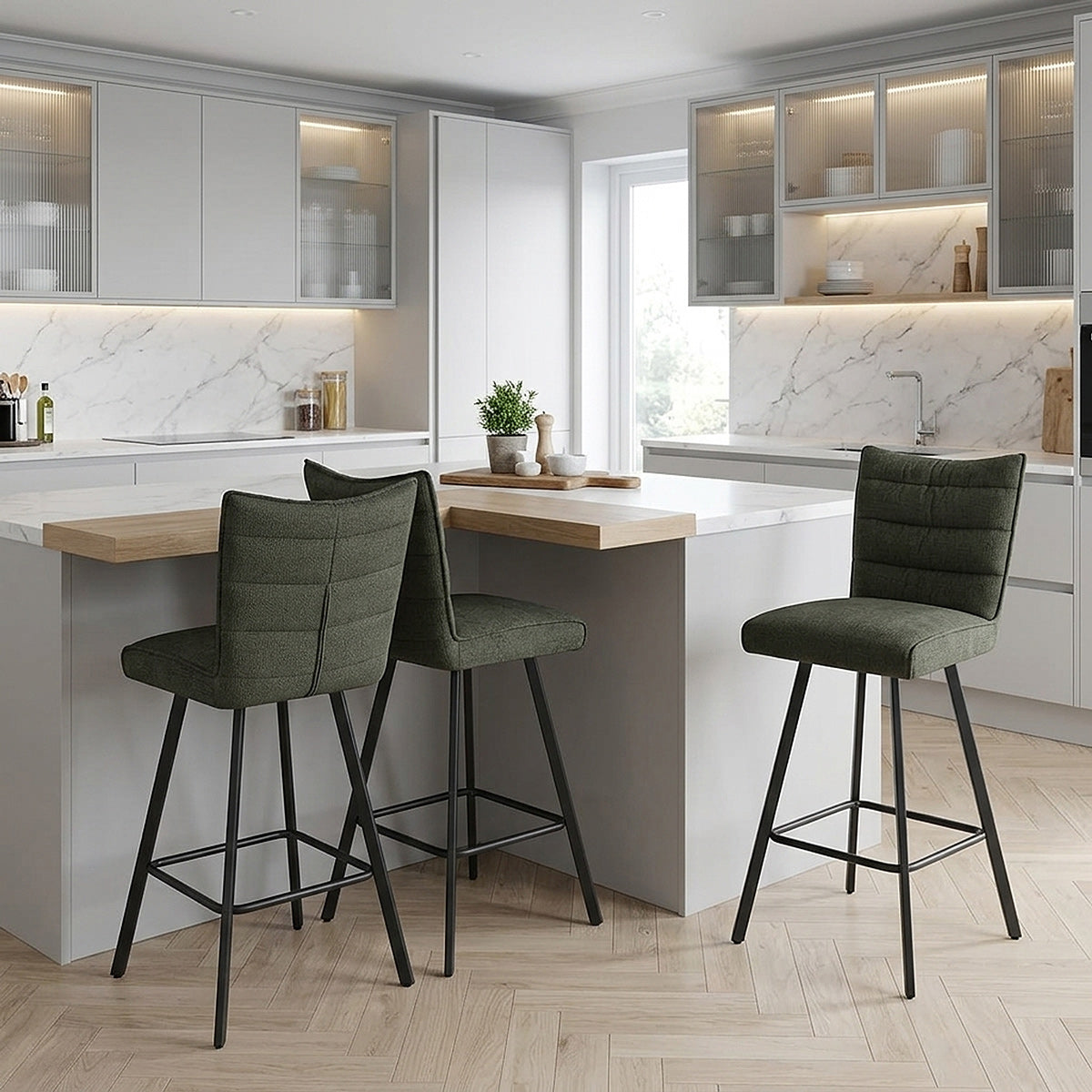Forte Bar Stool Green Fabric