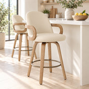 Franco Oak Bar Stool Cream Real Leather