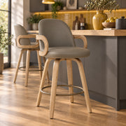 Franco Oak Bar Stool Grey Real Leather