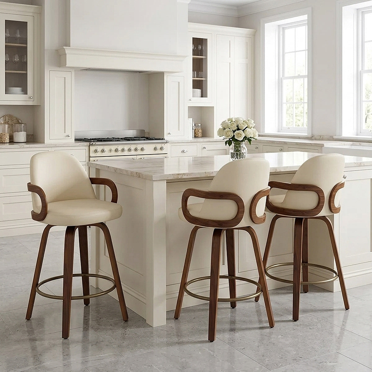 Franco Walnut Bar Stool Cream