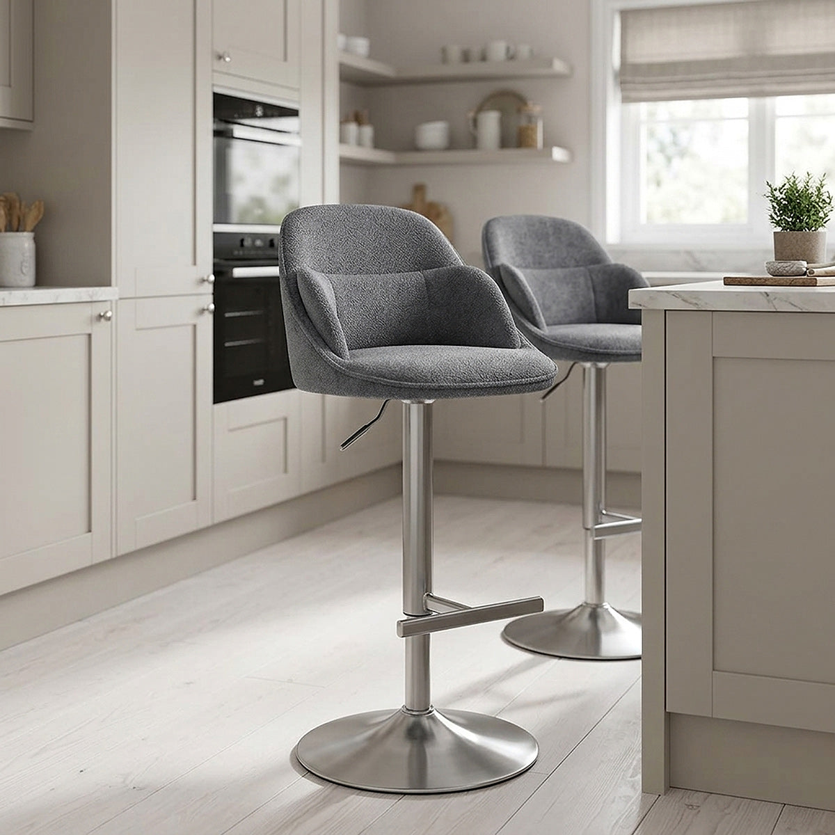 Freya Brushed Steel Stool Grey Fabric