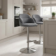 Freya Brushed Steel Stool Grey Fabric