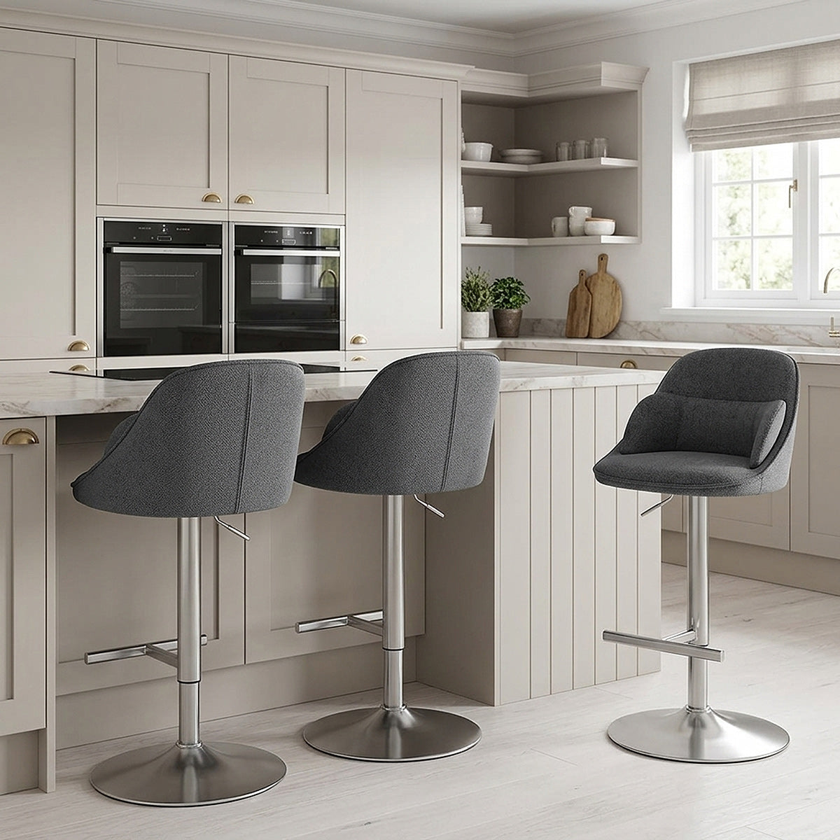 Freya Brushed Steel Stool Grey Fabric