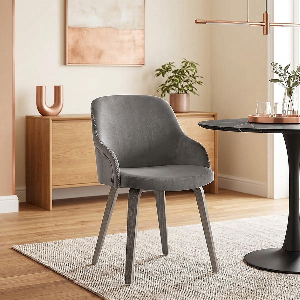 Fusion Wooden Chair Grey Velvet