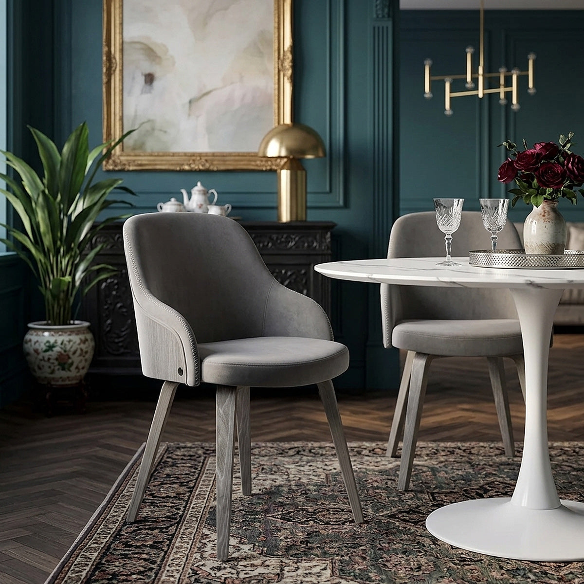 Fusion Wooden Chair Grey Velvet