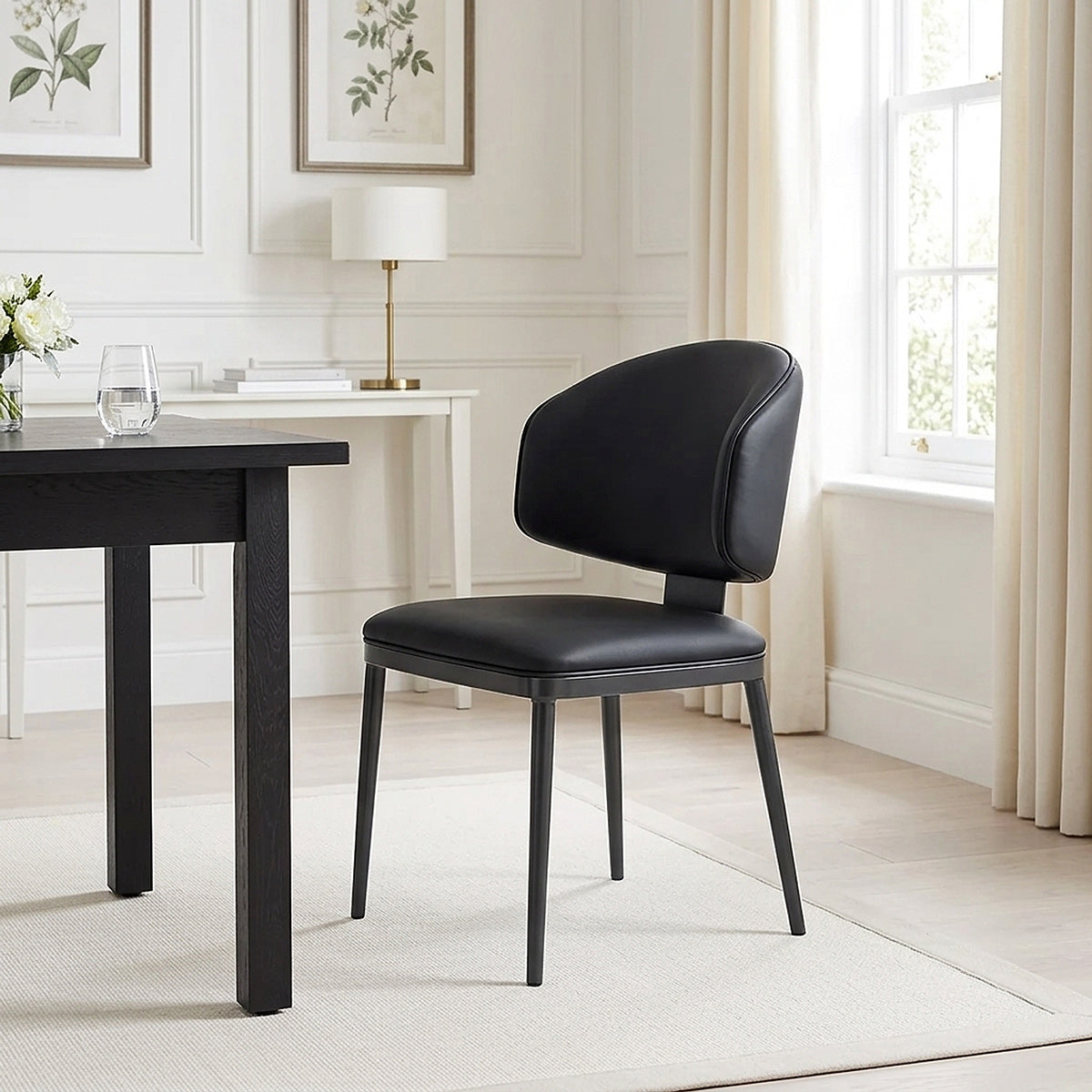 Geneva 100cm Black Square Table & 4 Elton Graphite Faux Leather Chairs Dining Set