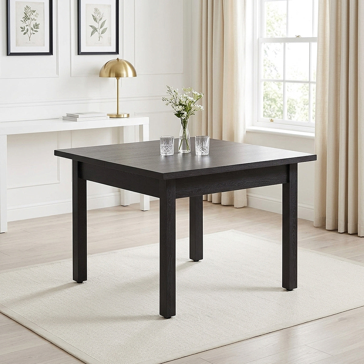 Geneva 100cm Black Square Table & 4 Elton Graphite Faux Leather Chairs Dining Set