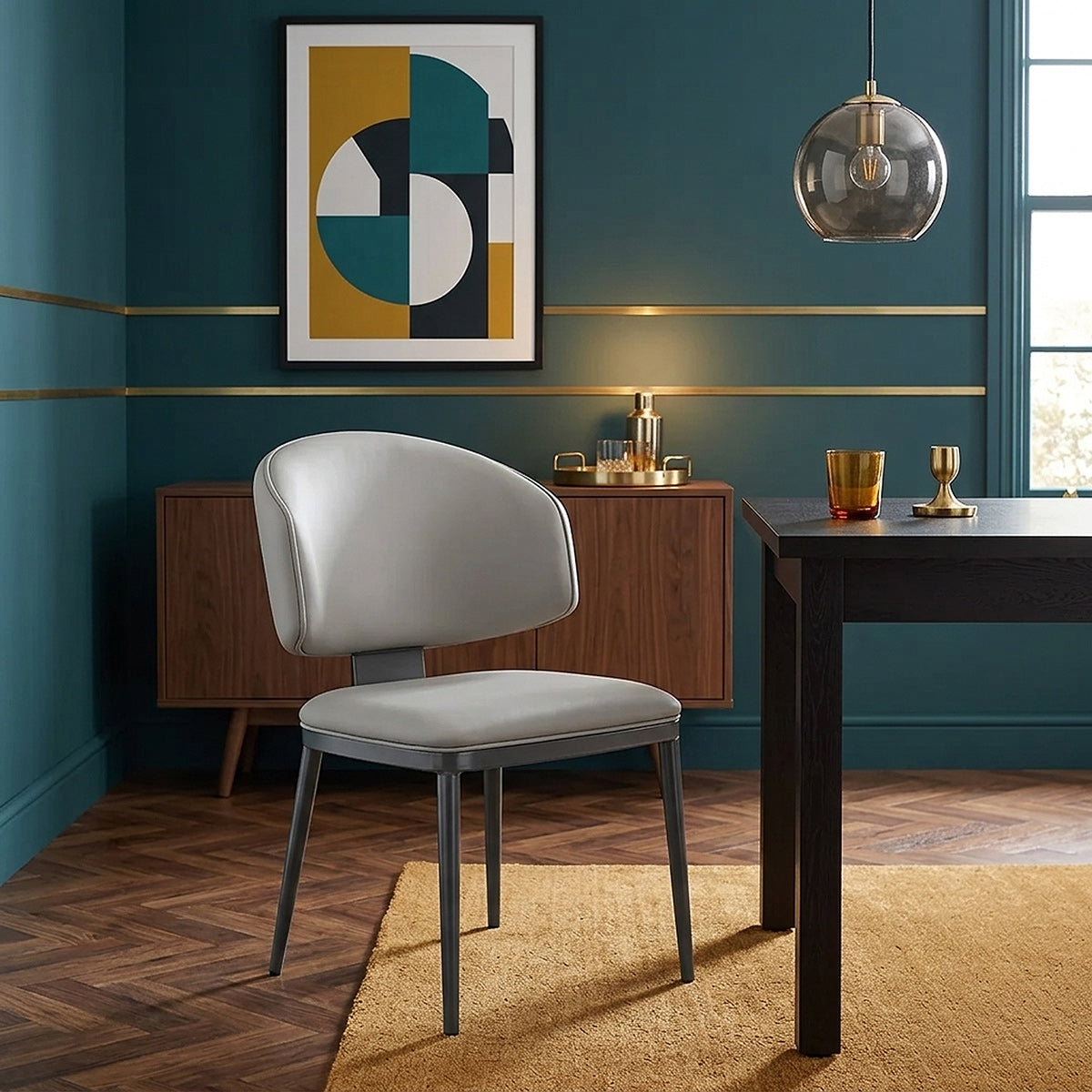 Geneva 100cm Black Square Table & 4 Elton Graphite Faux Leather Chairs Dining Set