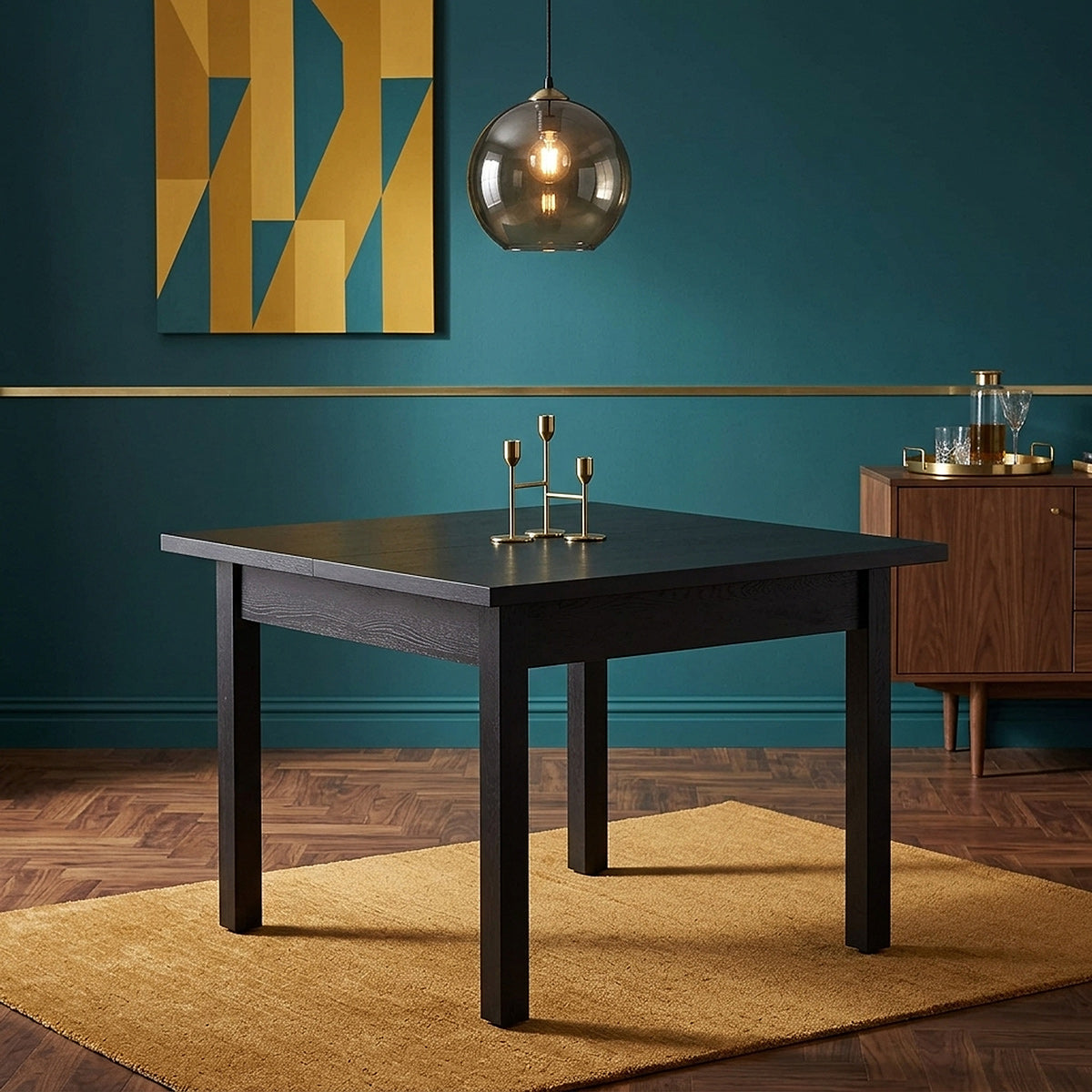 Geneva 100cm Black Square Table & 4 Elton Graphite Faux Leather Chairs Dining Set