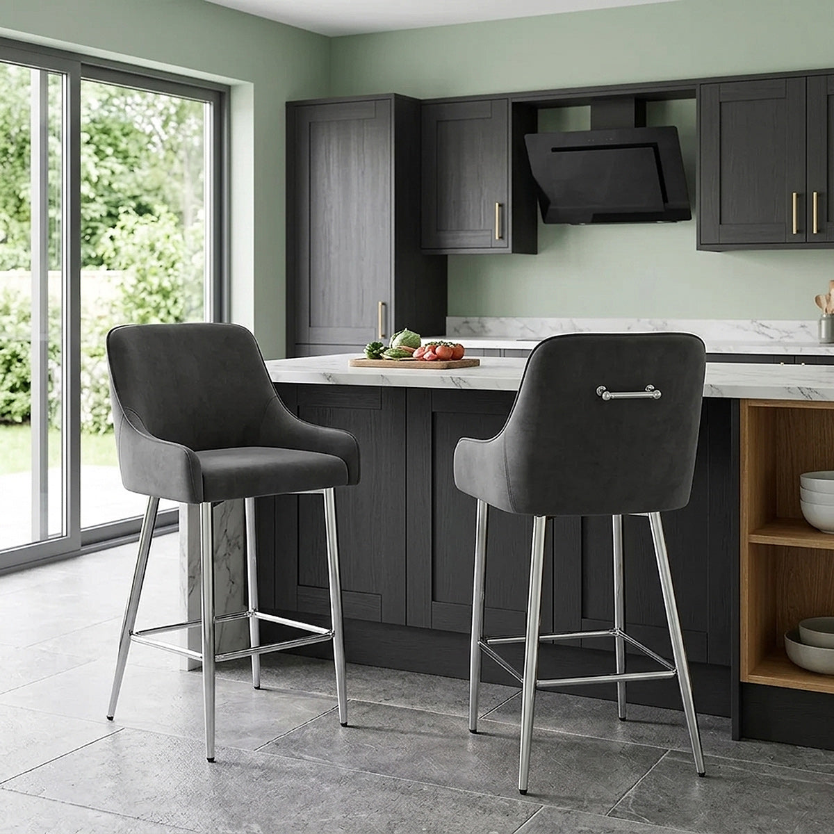 Genoa Bar Stool Black Velvet