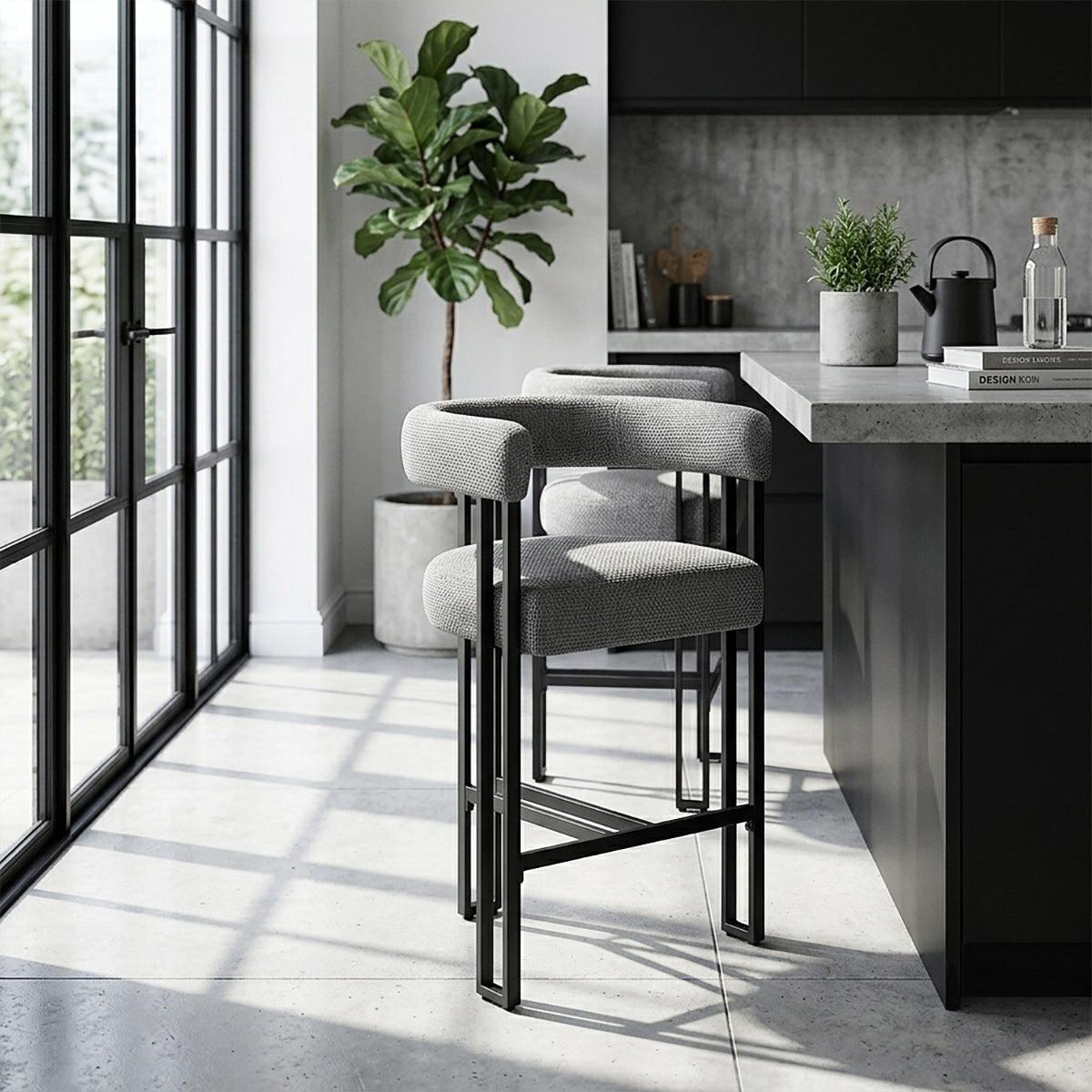 Gigi Bar Stool Grey Fabric