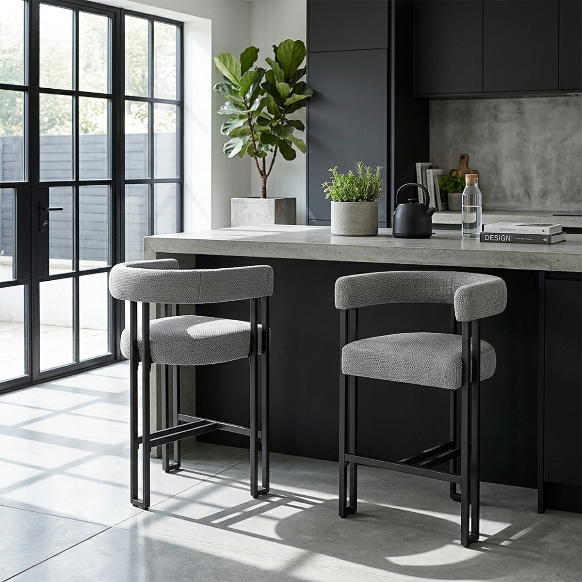 Gigi Bar Stool Grey Fabric