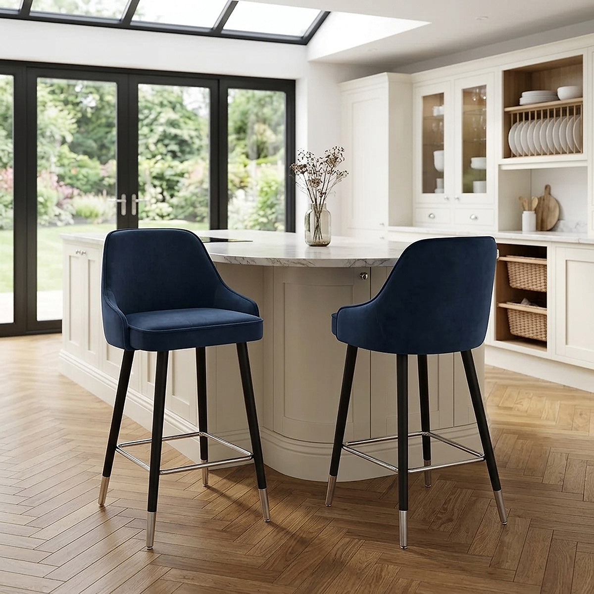 Glam Bar Stool Blue Velvet